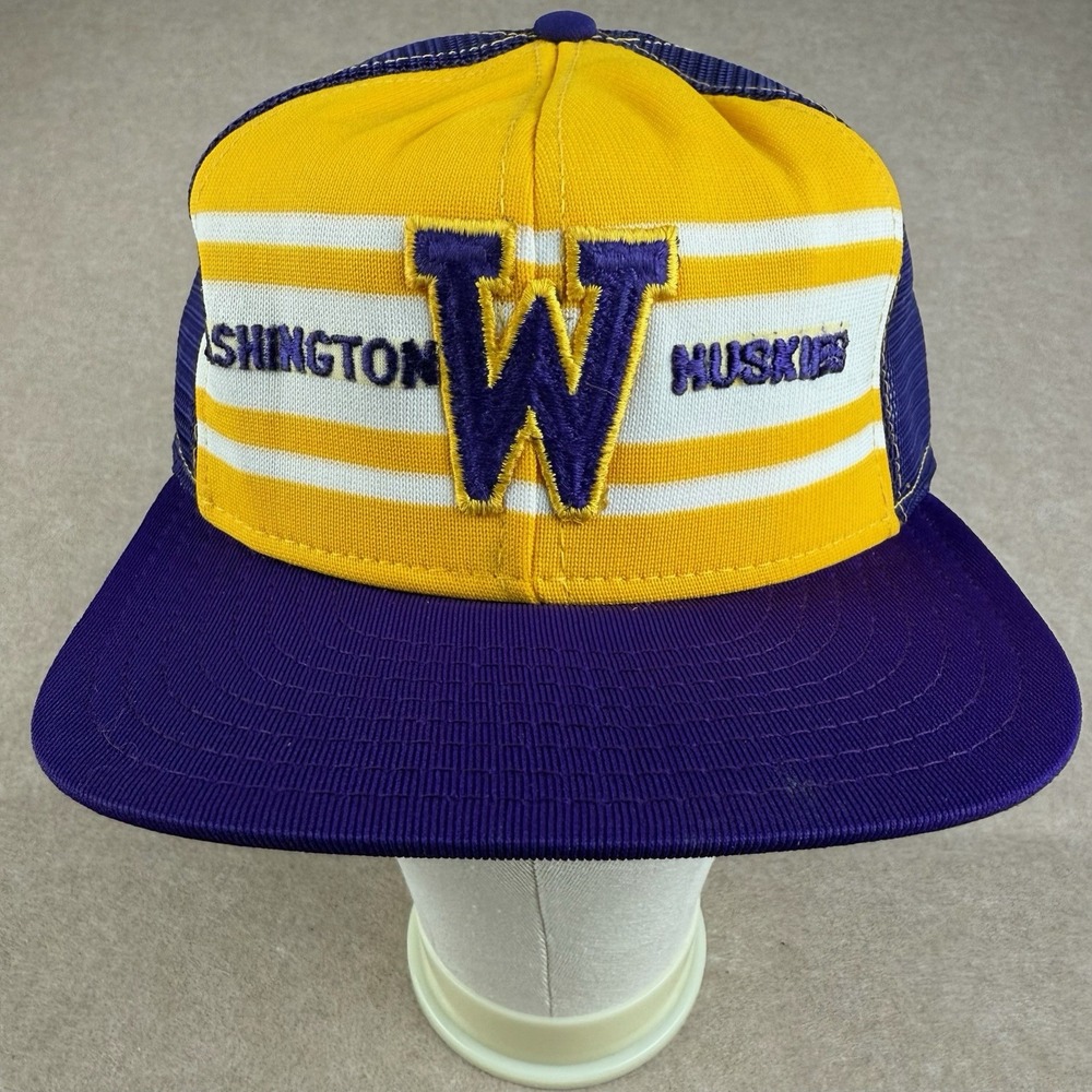 Vintage Washington Huskies AJD Hat Yellow/Purple Trucker Mesh Cap‎ USA READ
